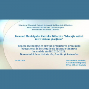 Repere metodologice privind organizarea procesului educațional în instituțiile de educație timpurie în anul de studii 2020-2021